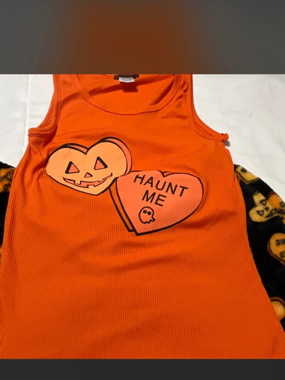 Orange 'Haunt Me' Halloween Tank & Heart-Print Shorts